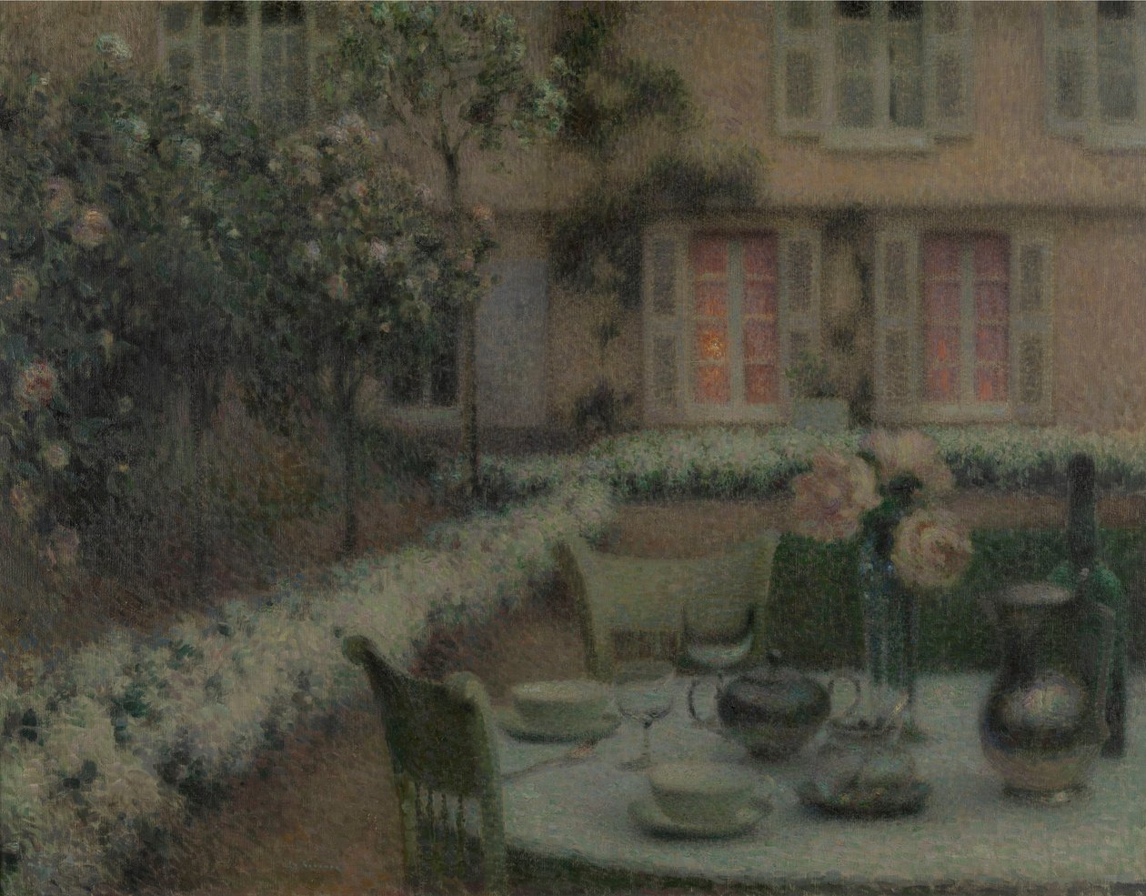 La mesa en el jardín blanco de Gerberoy, c.1900 (óleo sobre lienzo) de Henri Eugene Augustin Le Sidaner