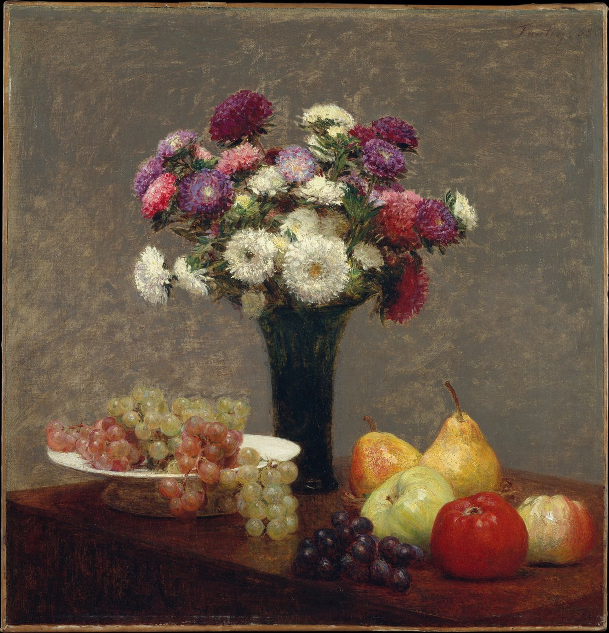 Ásteres y fruta sobre una mesa de Henri Fantin-Latour
