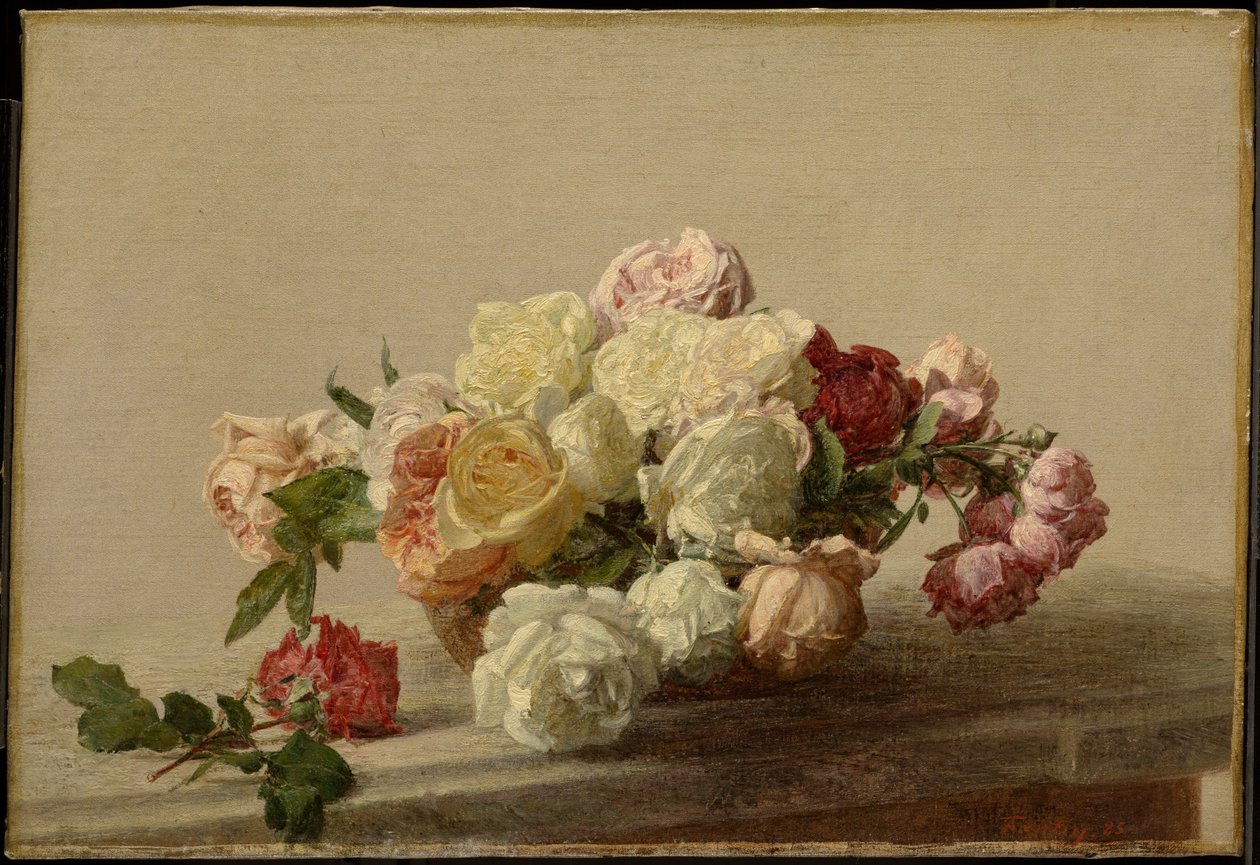 Cuenco de rosas sobre una mesa de mármol de Henri Fantin-Latour