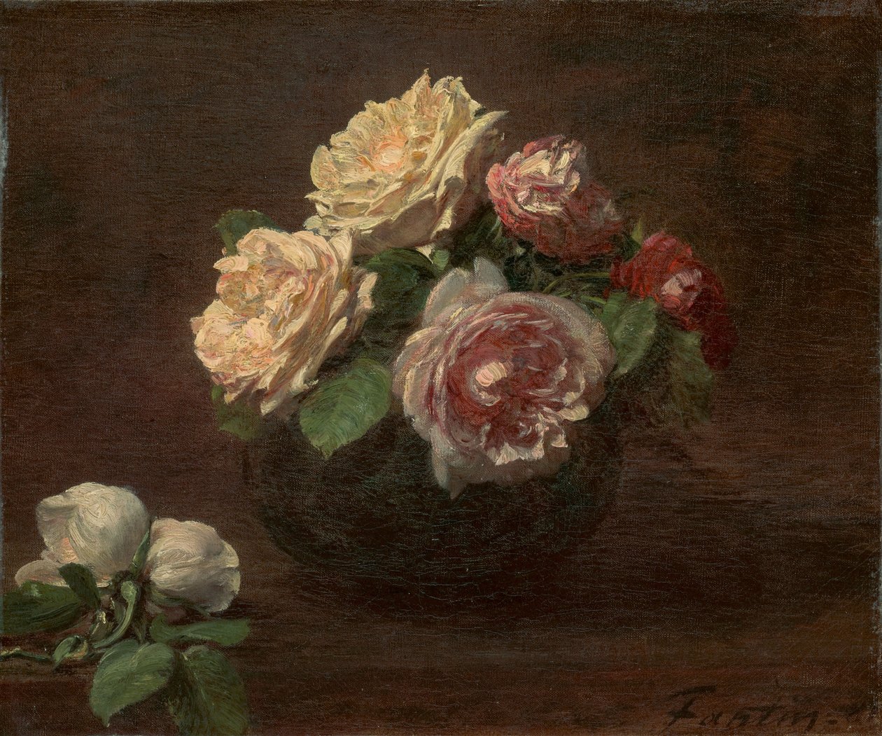 Rosas en un cuenco de Henri Fantin-Latour