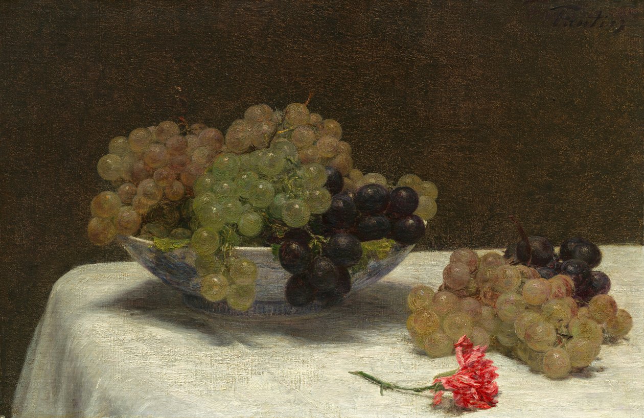 Naturaleza muerta con uvas y un clavel de Henri Fantin-Latour