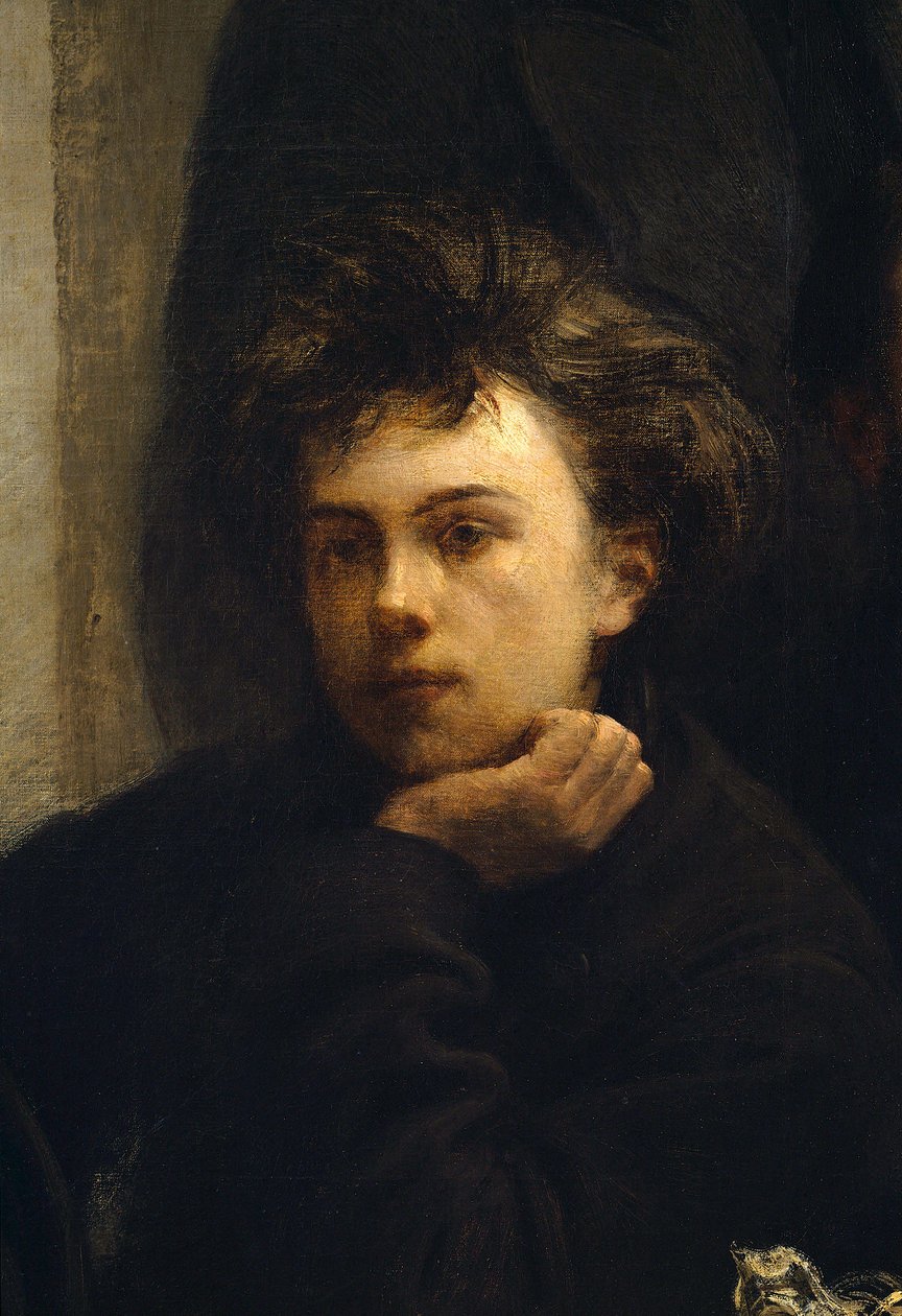 Una esquina de mesa, (detalle). Retrato de Arthur Rimbaud (1854 - 1891), poeta francés. Pintura de Henri Fantin Latour de Ignace Henri Jean Fantin Latour