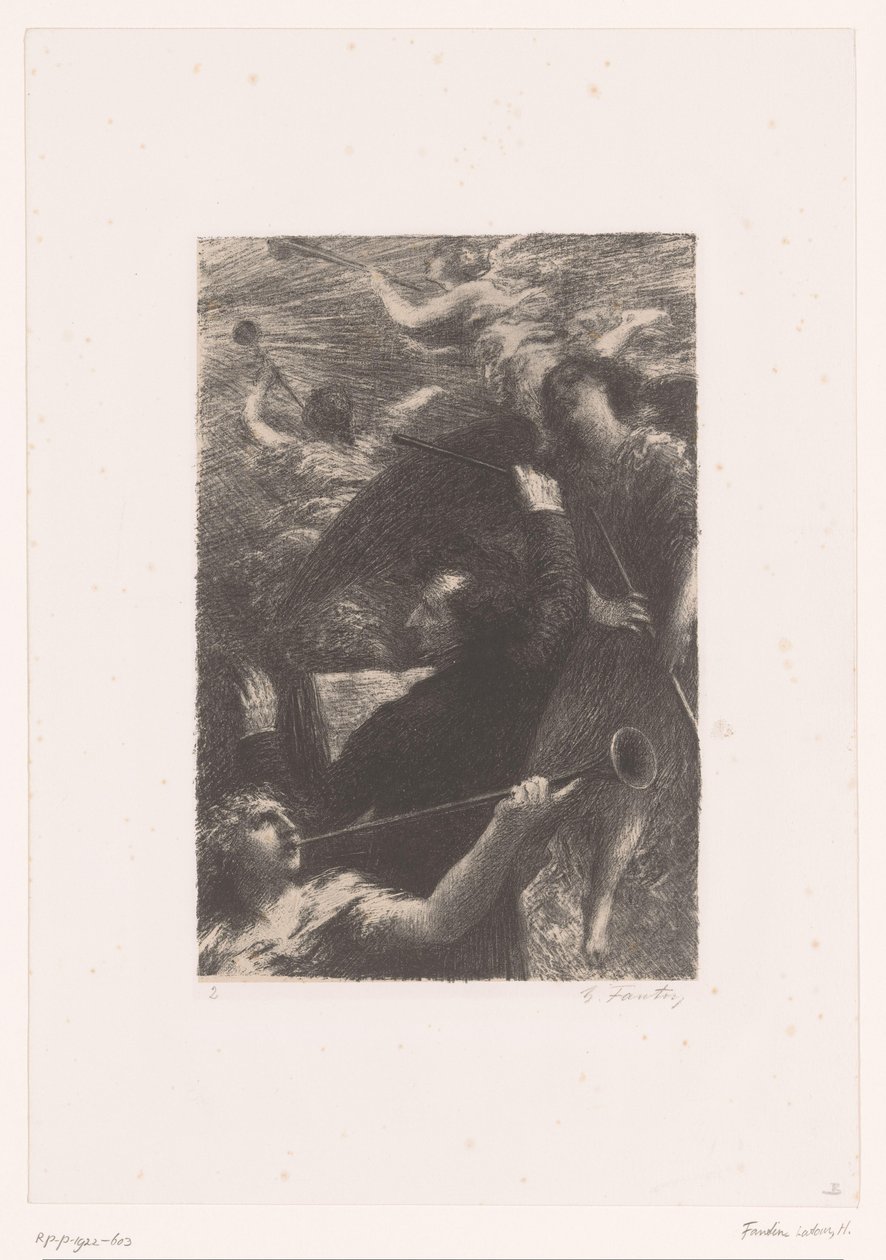 Berlioz dirige entre cuatro ángeles que tocan la trompeta
Tuba mirum spargens sonum
Vida y obra de Hector Berlioz (título de la serie) de Ignace Henri Jean Fantin Latour