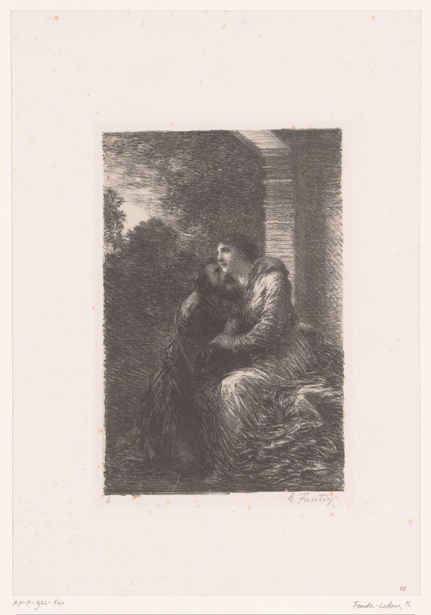 Lohengrin y Elsa se abrazan en la suite nupcial
Lohengrin. Acto III. Escena de amor
Vida y obra de Richard Wagner (título de la serie) de Ignace Henri Jean Fantin Latour
