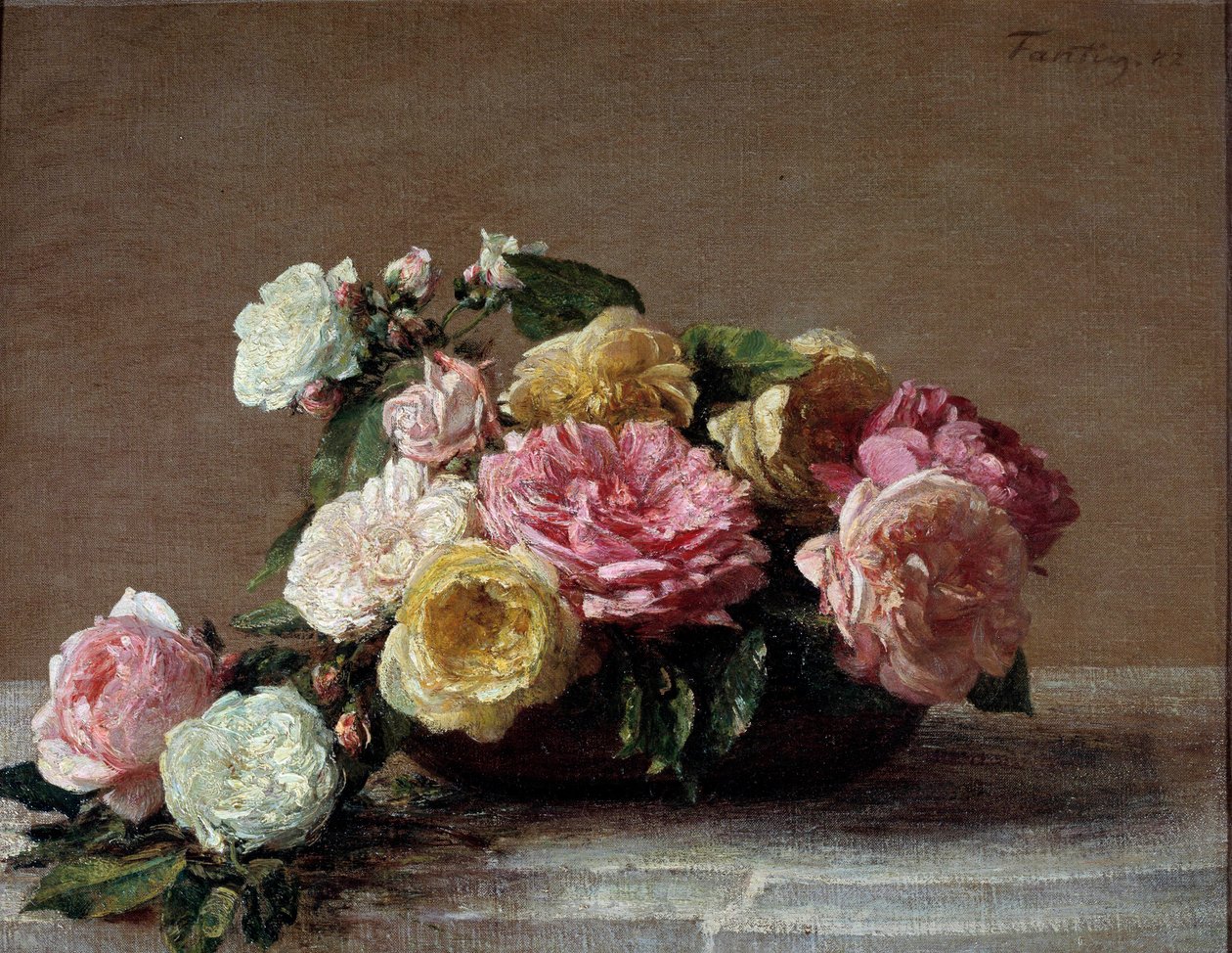 Rosas en una taza de Ignace Henri Jean Fantin Latour