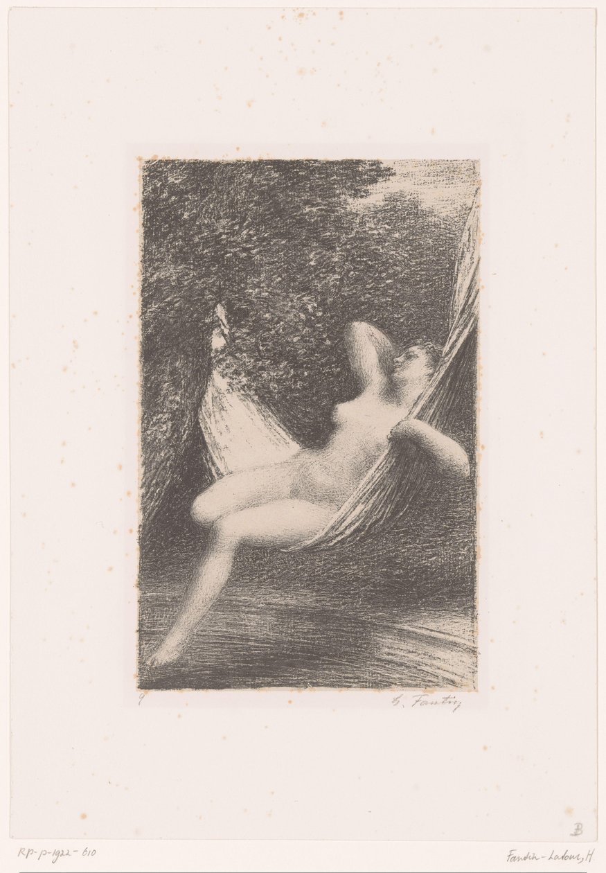 Sara se balancea desnuda en una hamaca sobre el agua
Sara la Baigneuse
Vida y obra de Hector Berlioz (título de la serie) de Ignace Henri Jean Fantin Latour