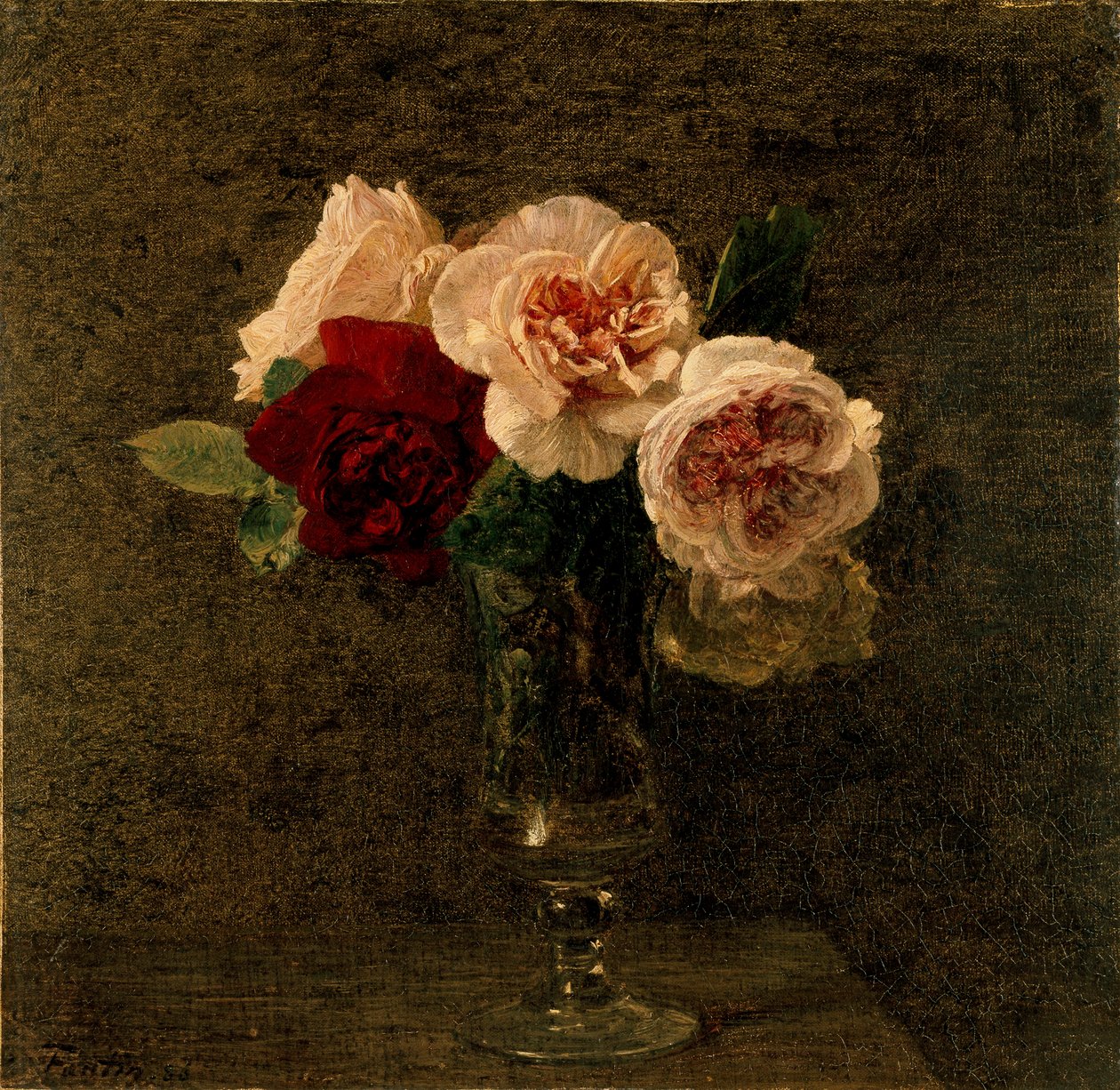 Naturaleza Muerta: Rosas Rosadas y Rojas de Ignace Henri Jean Fantin Latour