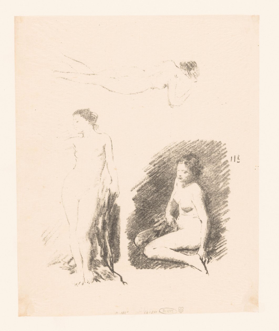 Hoja de estudio con tres mujeres desnudas de Ignace Henri Jean Fantin Latour