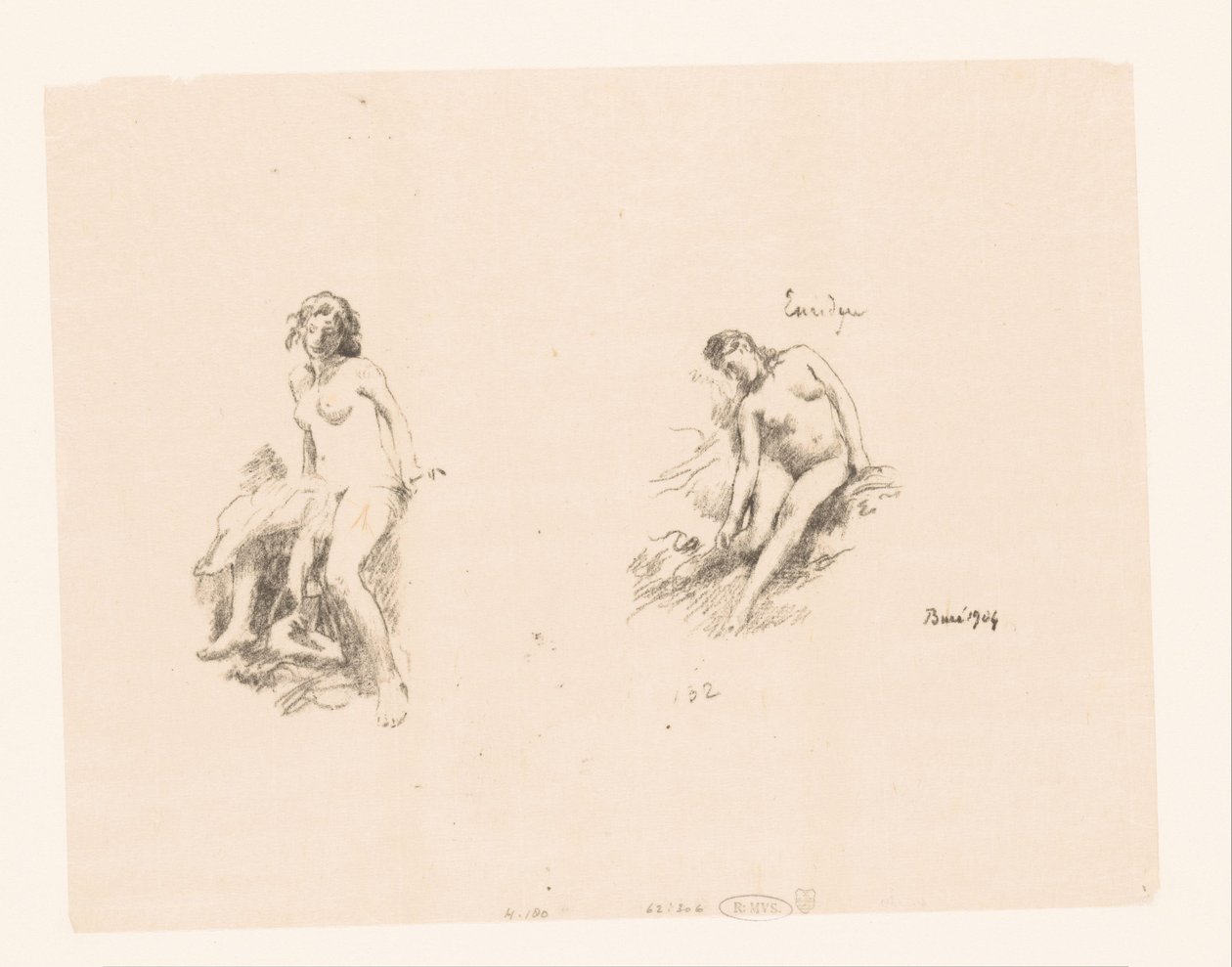 Hoja de estudio con dos mujeres desnudas de Ignace Henri Jean Fantin Latour