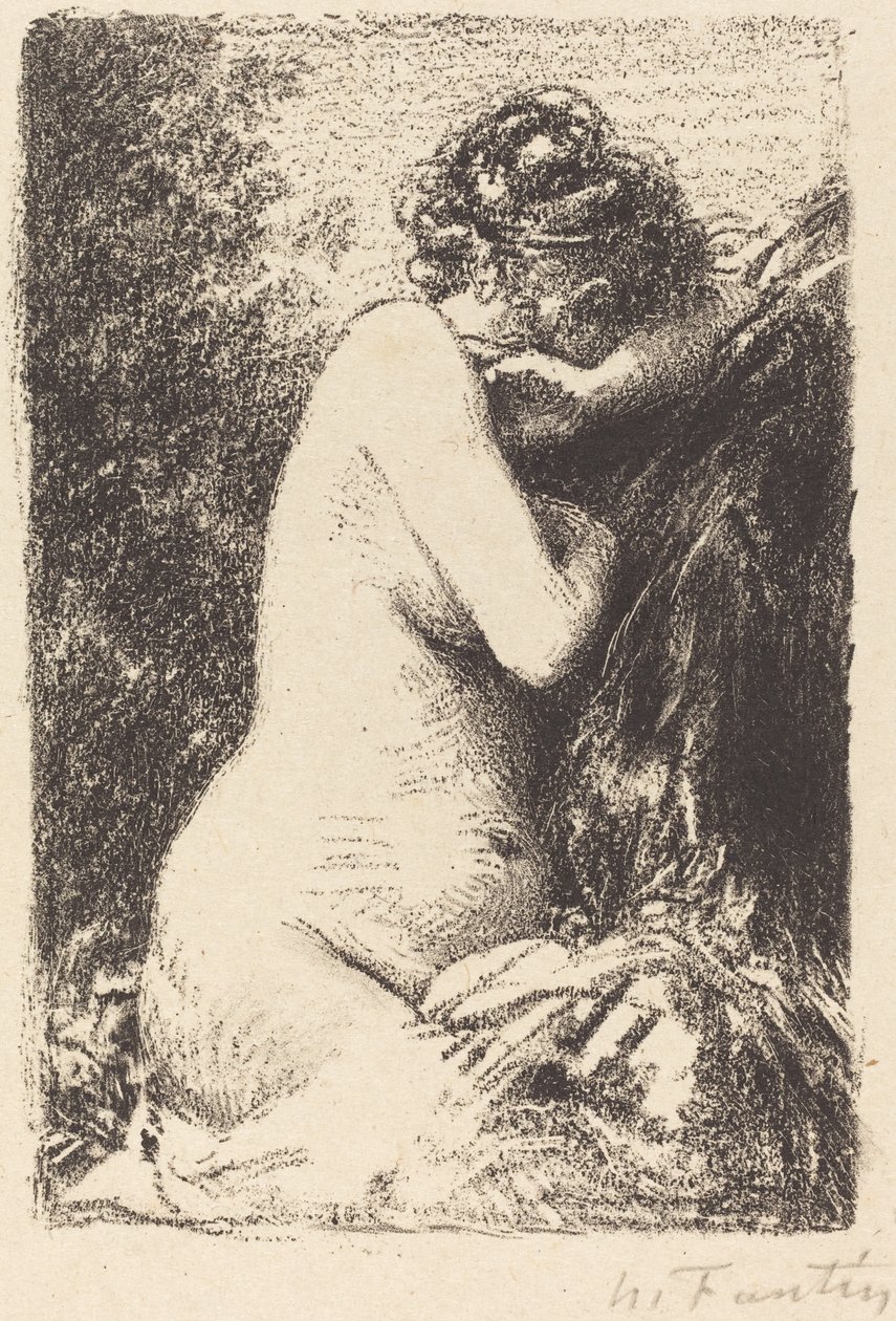 Llorona: Estudio de una mujer desnuda, sentada de perfil a la derecha de Ignace Henri Jean Fantin Latour