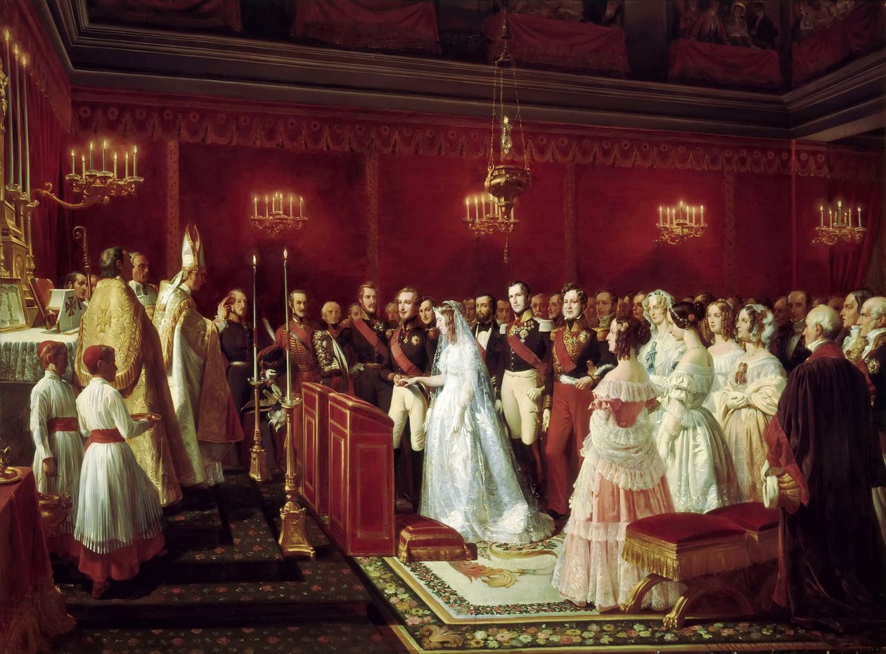 Matrimonio de la Princesa Victoria de Sajonia-Coburgo y el Príncipe Luis, Duque de Nemours en Saint-Cloud, 27 de abril de Henri Felix Emmanuel Philippoteaux