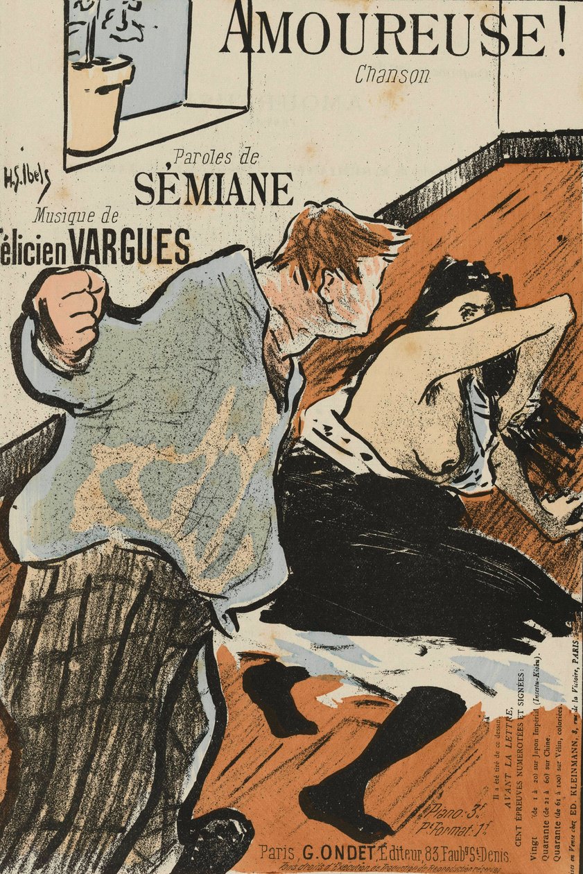 Portada de la partitura de Amoureuse! por Félicien Vargues, por Ibels, Henri Gabriel (1867-1936). Litografía en color de Henri Gabriel Ibels