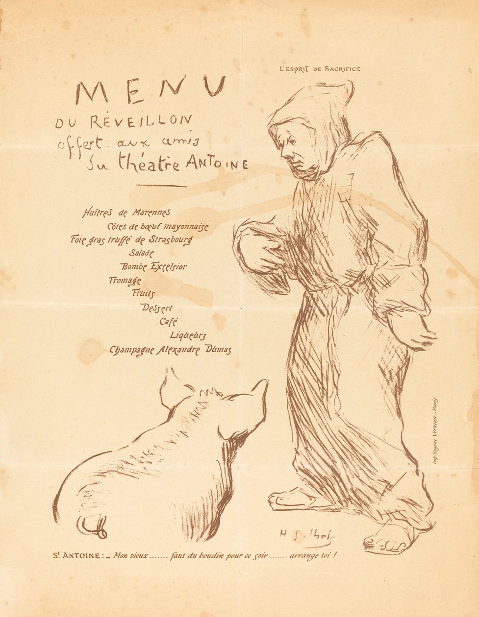 Menú de la víspera de Año Nuevo ofrecido a los amigos del Teatro Antoine de Henri Gabriel Ibels