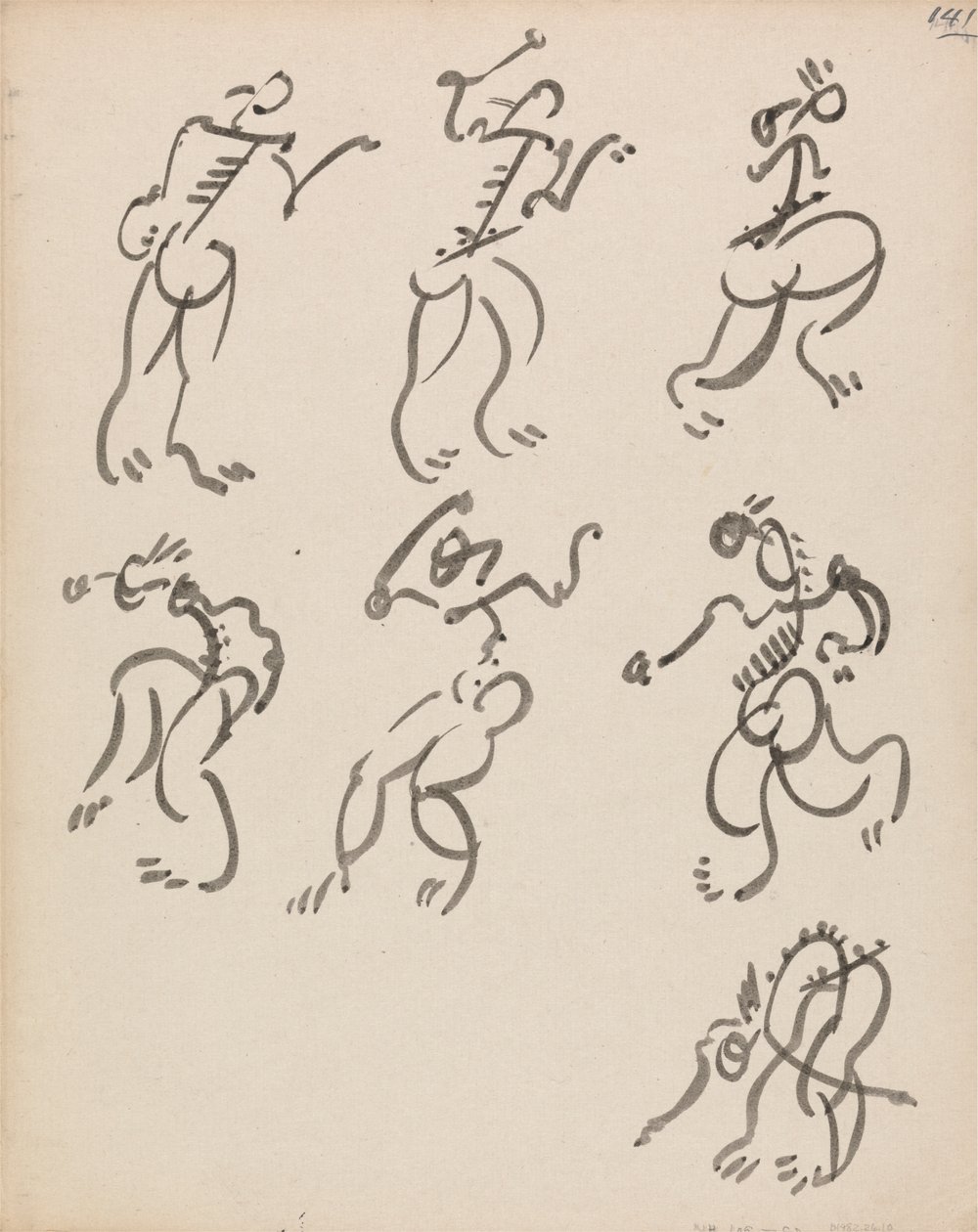 Siete figuras danzantes, en tres registros de Henri Gaudier Brzeska
