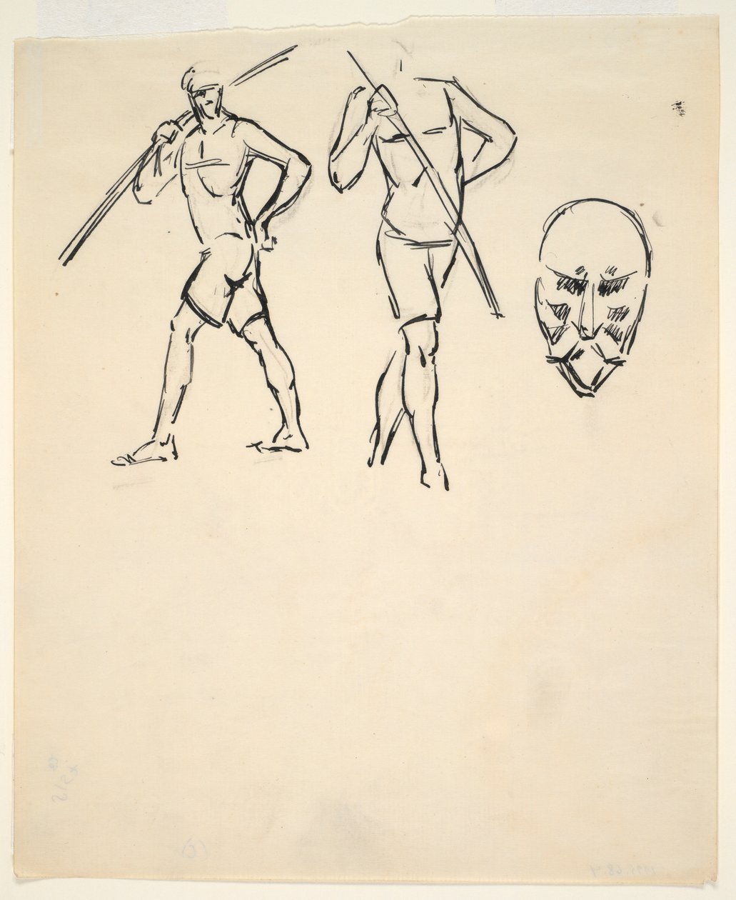 Hoja de bocetos [Dos figuras y cabeza estilizada] de Henri Gaudier Brzeska
