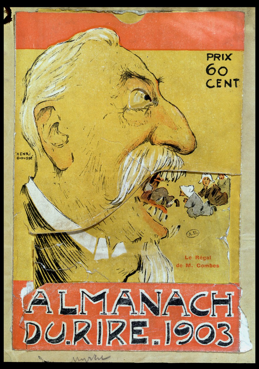 Caricatura de Justin-Louis-Emile Combes (1835-1921) comiéndose a los clérigos, portada de "l