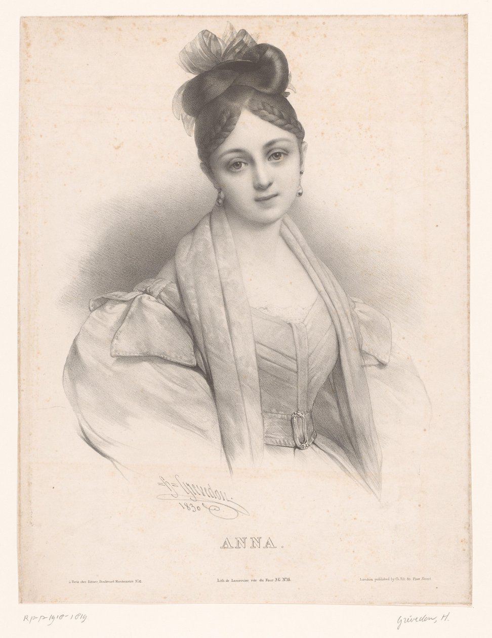 una furgoneta ana Anna (título sobre el objeto) Dames met namen volgens het alfabet (título de la serie) Alfabeto de damas o colección de veinticinco retratos de fantasía (título de la serie) de Henri Grevedon