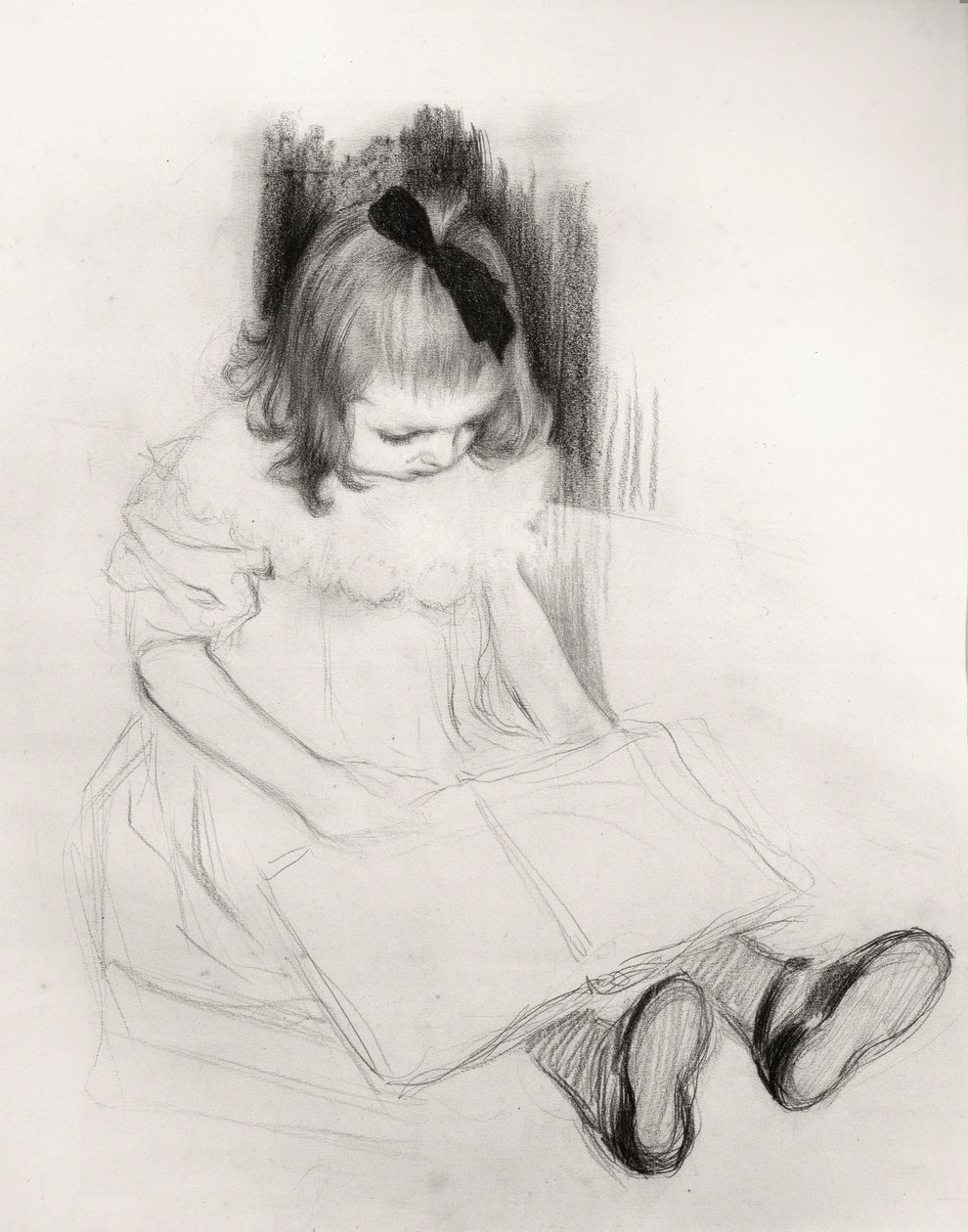 Niña leyendo (lápiz de color sobre papel) de Henri Jacques Edouard Evenepoel