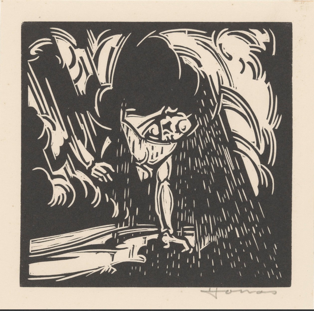 Personificación de la lluvia sobre un paisaje de Henri Jonas (signed by artist)