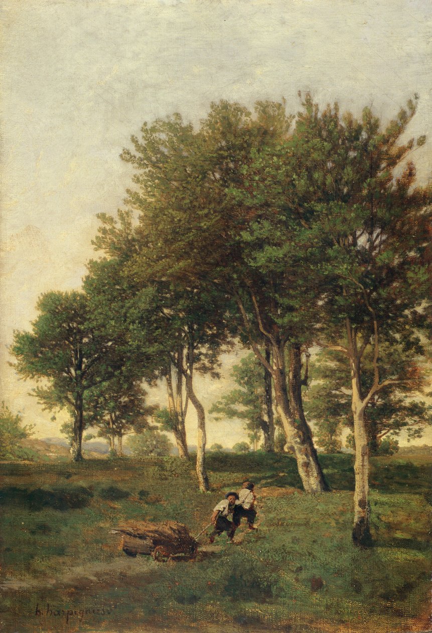 Paisaje con dos niños cargando leña, 1894 de Henri Joseph Harpignies