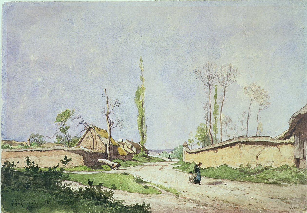 No.1534 Un camino de pueblo, Oiseme, 1888 de Henri Joseph Harpignies
