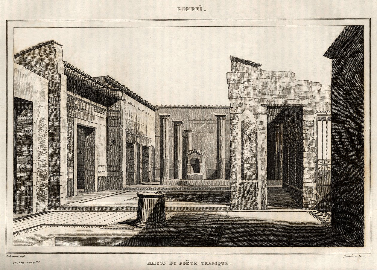 La casa del poeta trágico, en Pompeya, grabado por Labrouste de Henri Labrouste