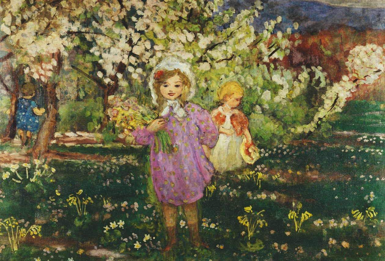 Niños en un huerto en flor; Les Enfants un Verger en Fleurs, 1914 de Henri Lebasque