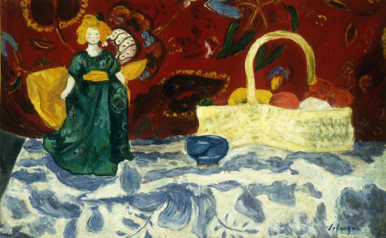 Naturaleza muerta con una muñeca y frutas de Henri Lebasque