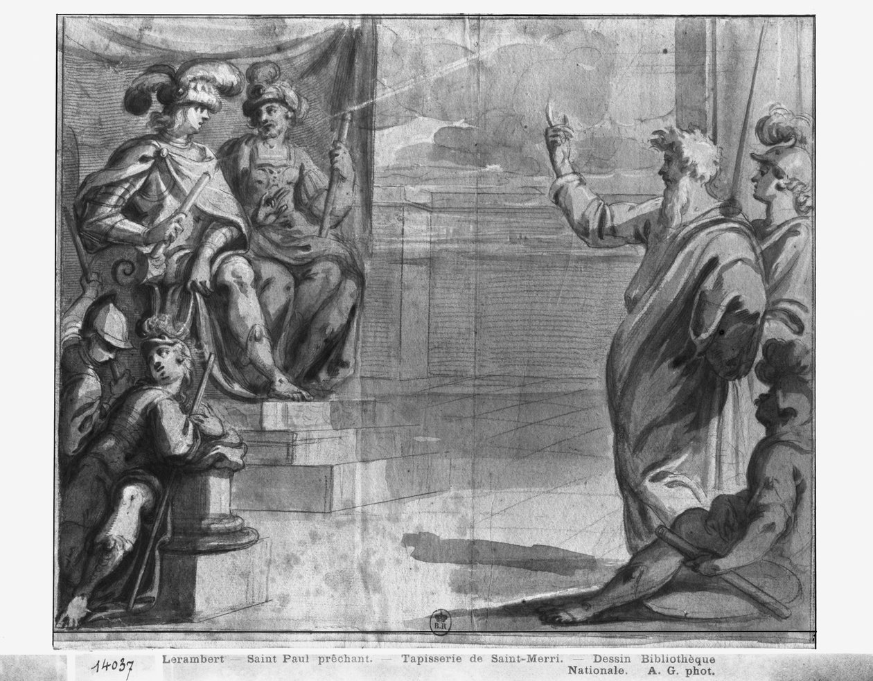 Vida de Cristo, San Pablo predicando, estudio preparatorio de cartón de tapiz para la Iglesia Saint-Merri en París, c.1585-90 de Henri Lerambert