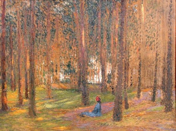 Un caminante sentado en el bosque, c.1890 de Henri Martin