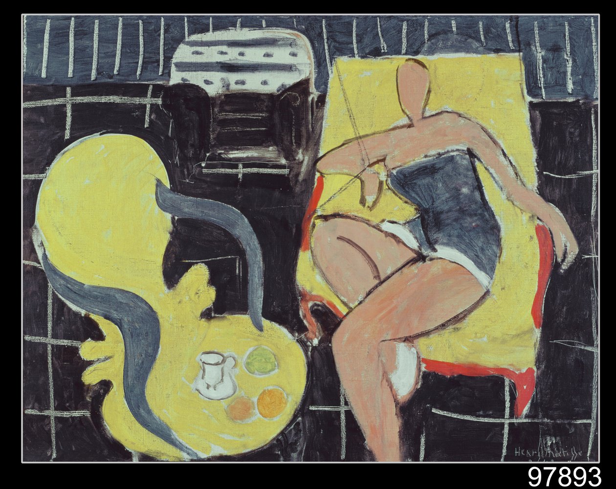 Bailarina y sillón Rocaille sobre fondo negro de Henri Matisse