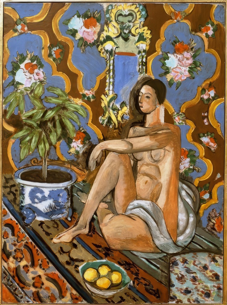 Figura decorativa sobre fondo ornamental de Henri Matisse