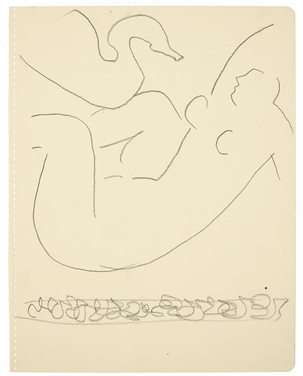 Estudio (Leda y el cisne) (lápiz Conté negro sobre papel) de Henri Matisse
