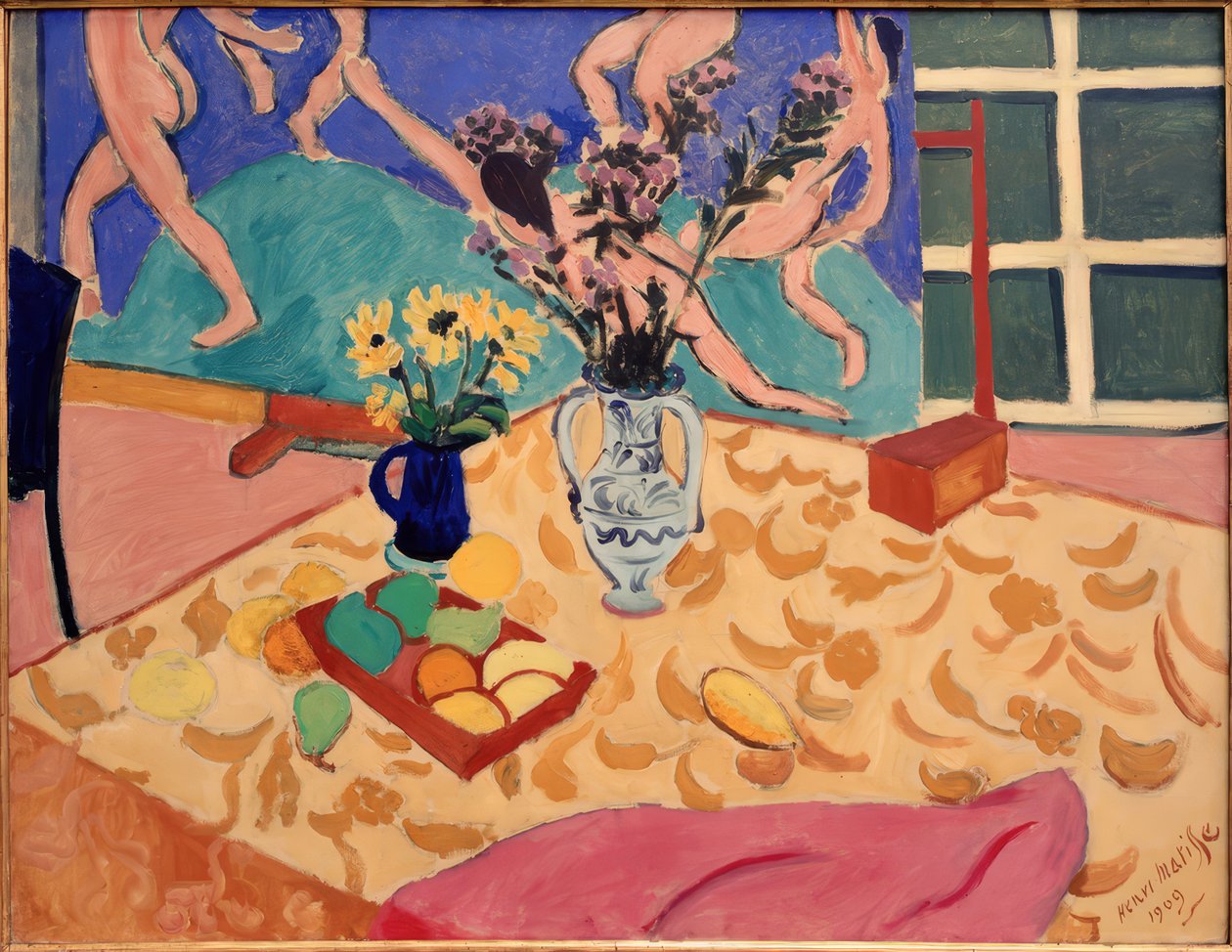 Frutas, flores con la imagen El baile de Henri Matisse