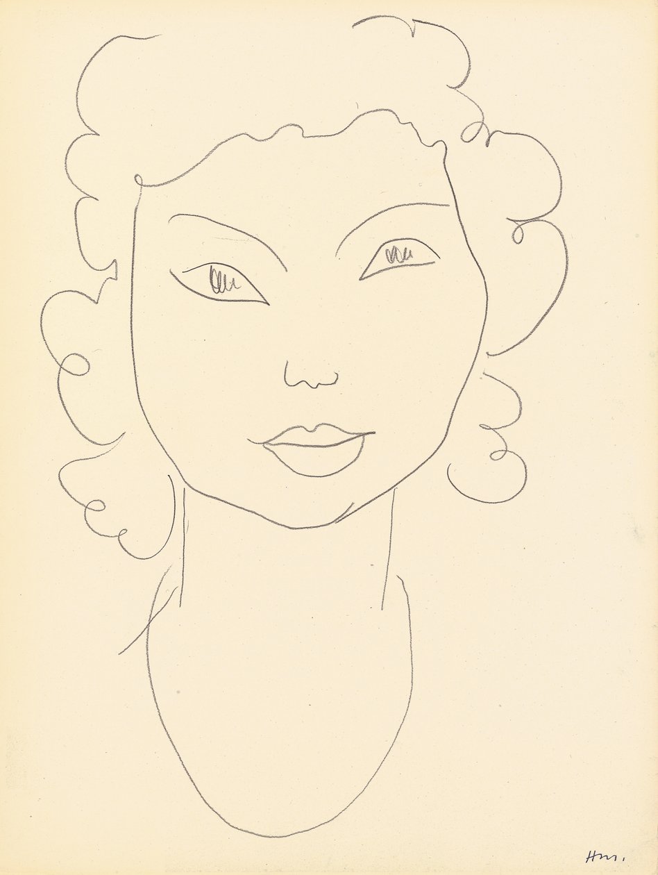Cabeza, pelo rizado (lápiz de color sobre papel) de Henri Matisse