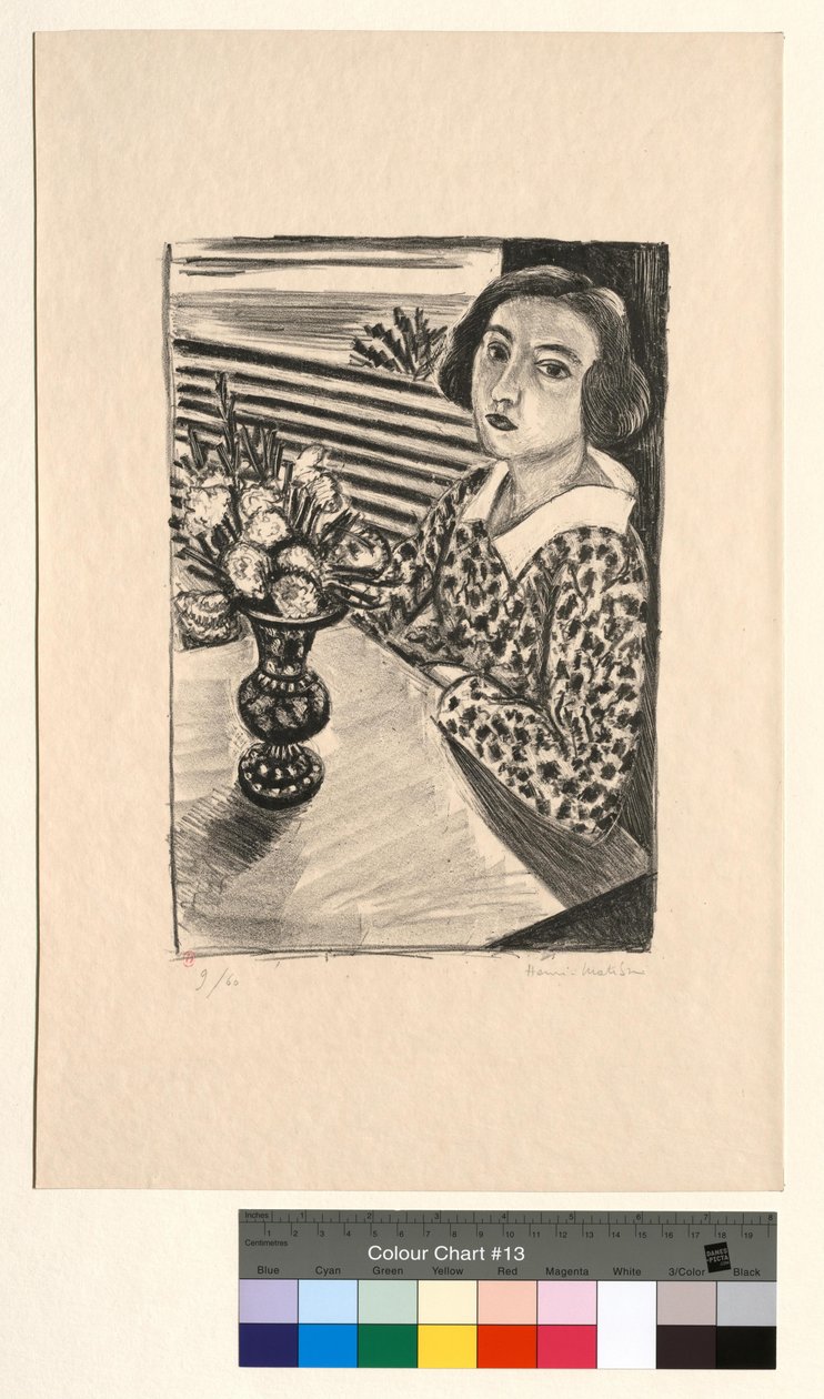 Joven sentada con un ramo de flores de Henri Matisse