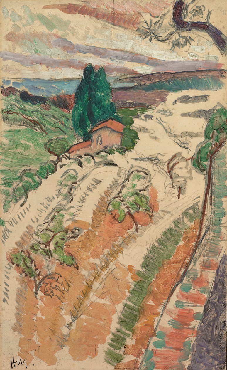 Paisaje, St. Tropez, c. 1904 (óleo sobre lápiz sobre tabla) de Henri Matisse