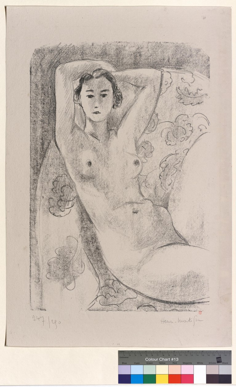 Nu, sentado en un sillón con motivos florales de Henri Matisse