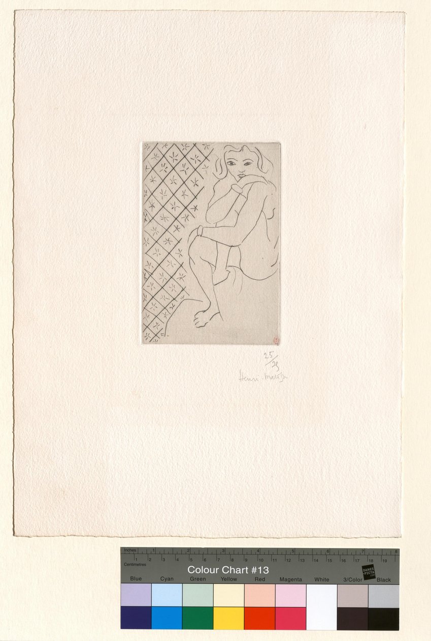 Desnudo sentado, fondo de azulejos estrellados de Henri Matisse