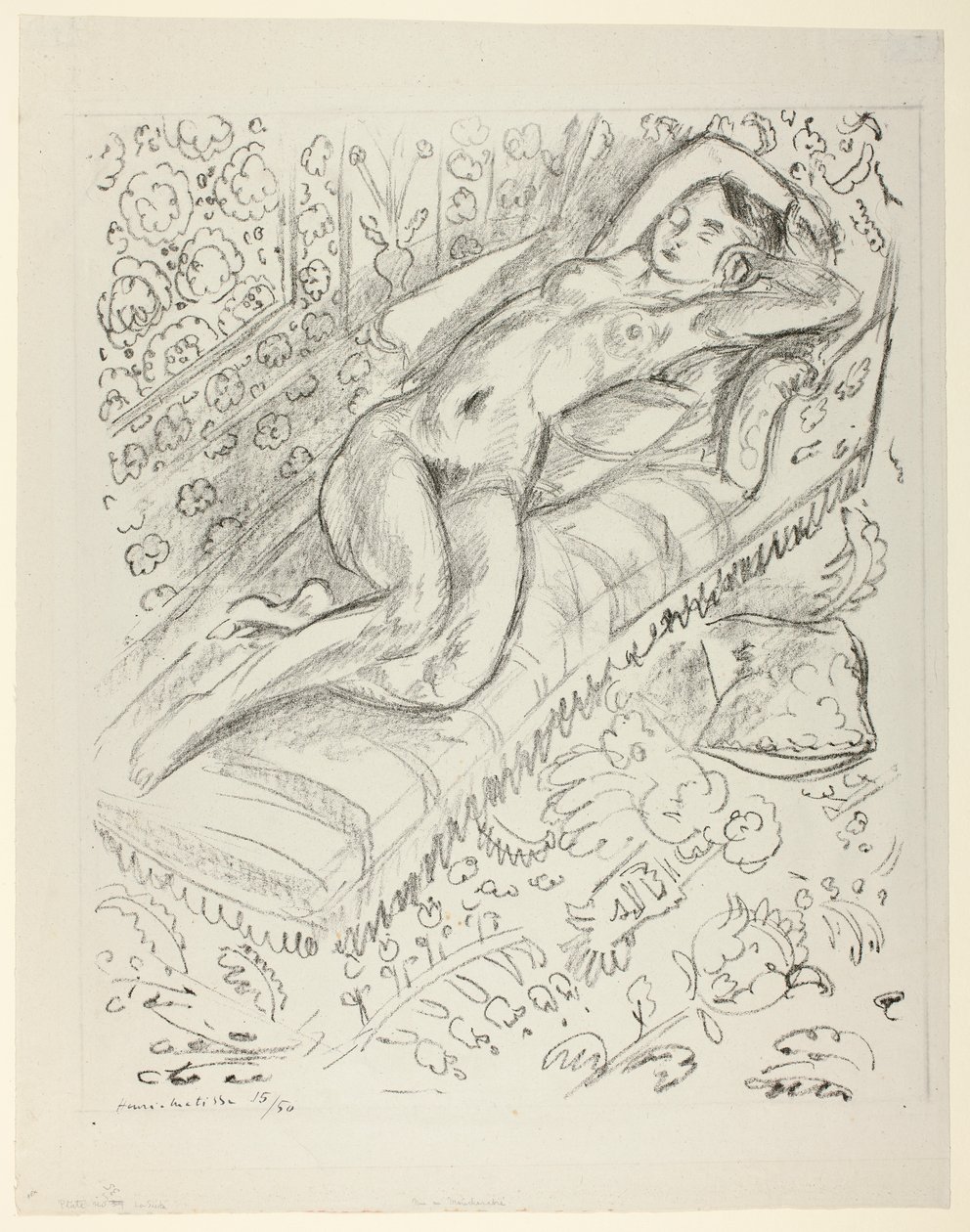 Desnudo reposando sobre una chaise longue con fondo de mashrabiya de Henri Matisse