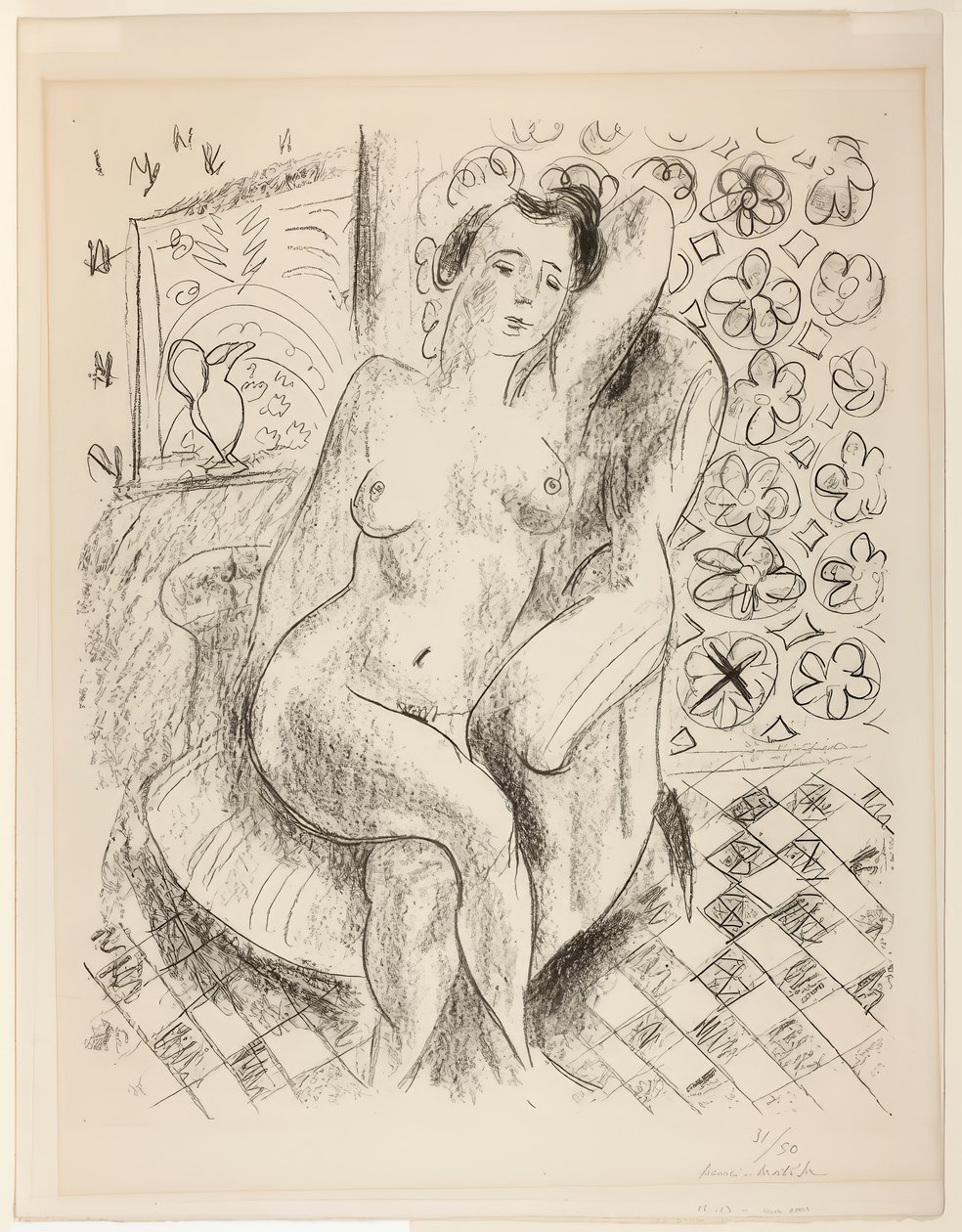 Desnudo en un sillón, con fondo de mashrabiya de Henri Matisse