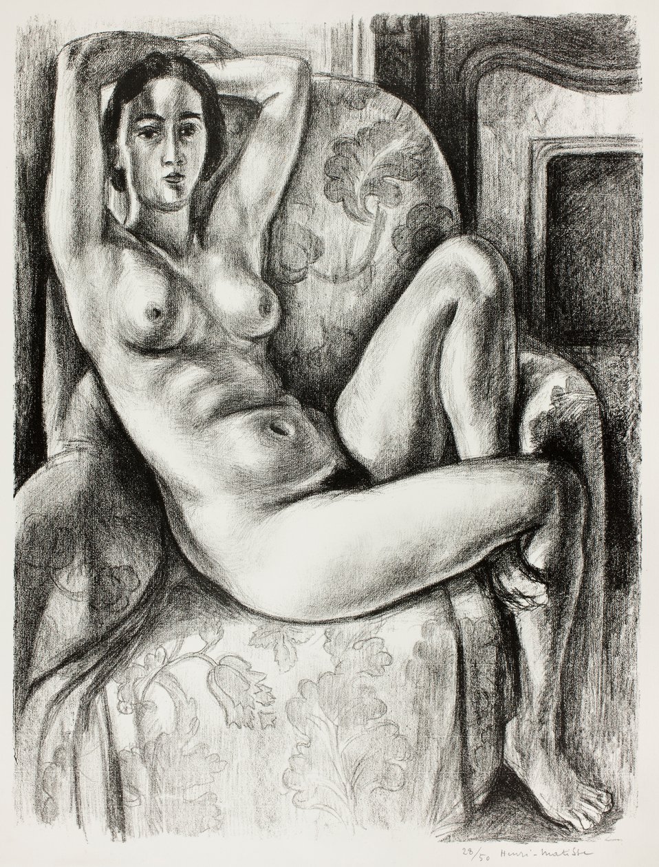 Desnudo con cojín azul junto a una chimenea de Henri Matisse