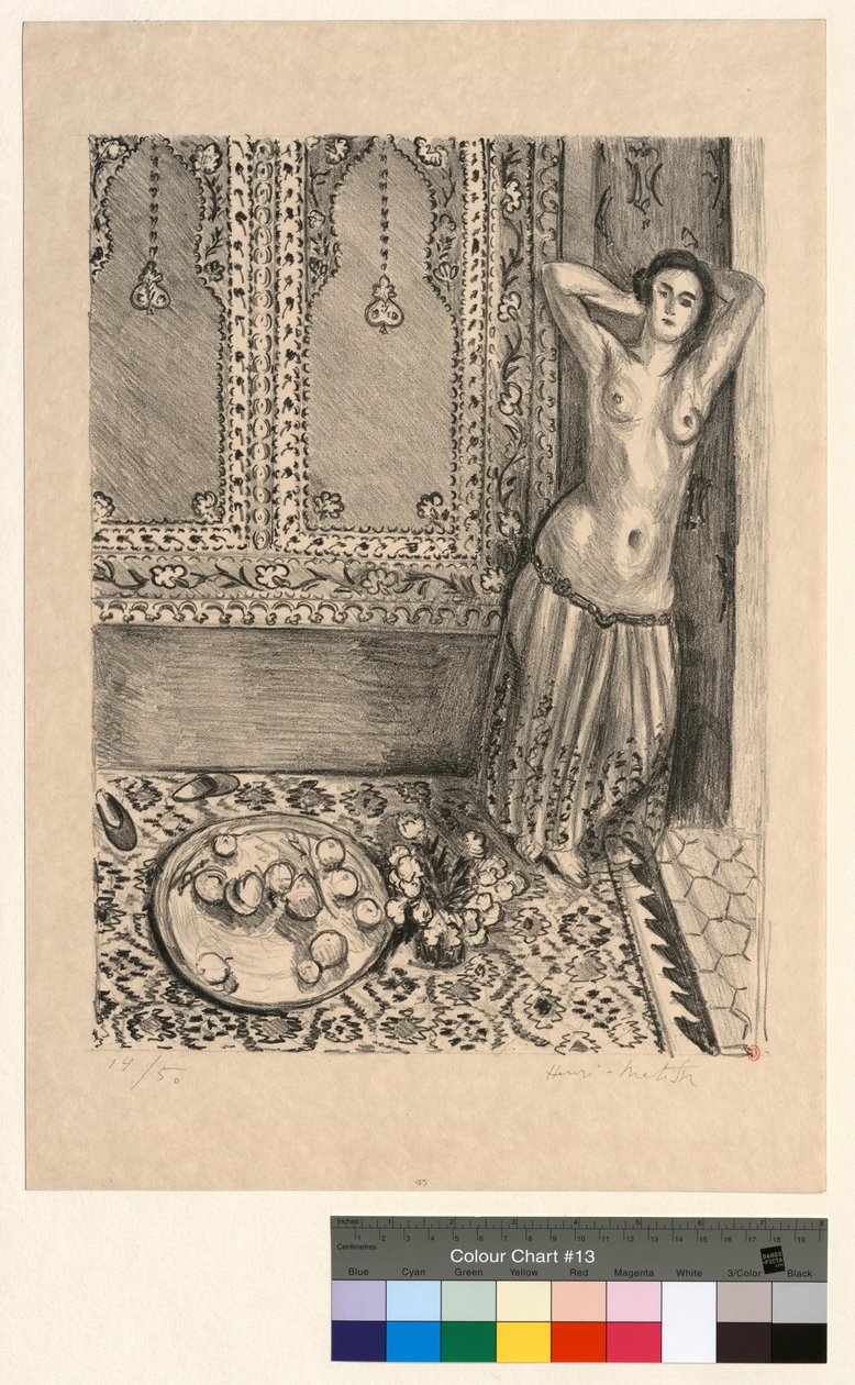 Odalisca de pie con fuente de frutas de Henri Matisse