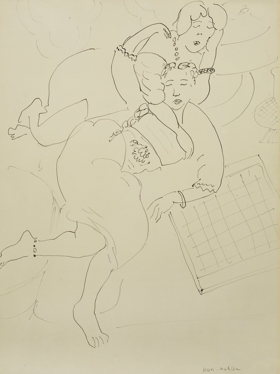 Odaliscas con damero, c.1928 (pluma y tinta negra sobre papel) de Henri Matisse