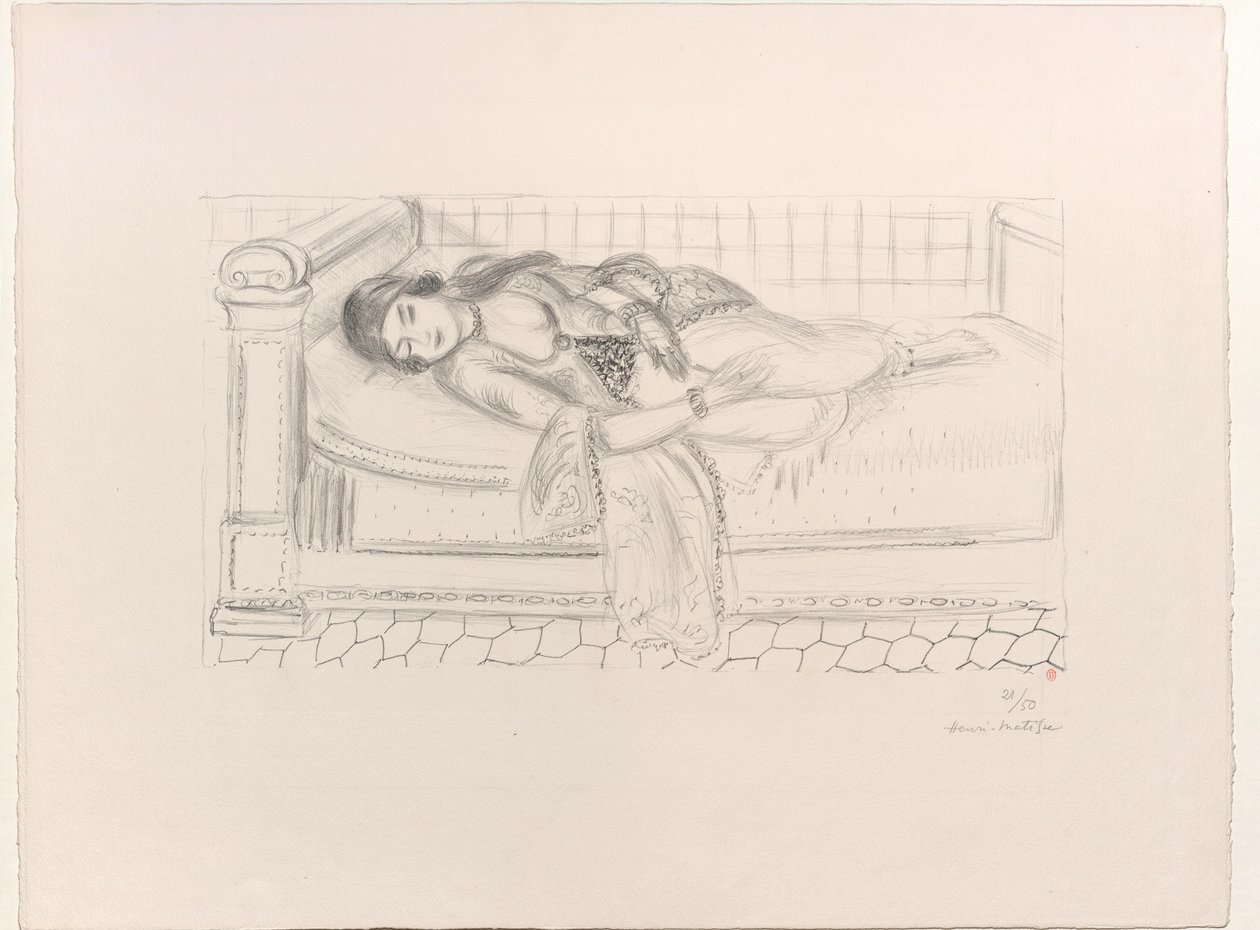 Mujer oriental en una tumbona, suelo de baldosas rojas de Henri Matisse