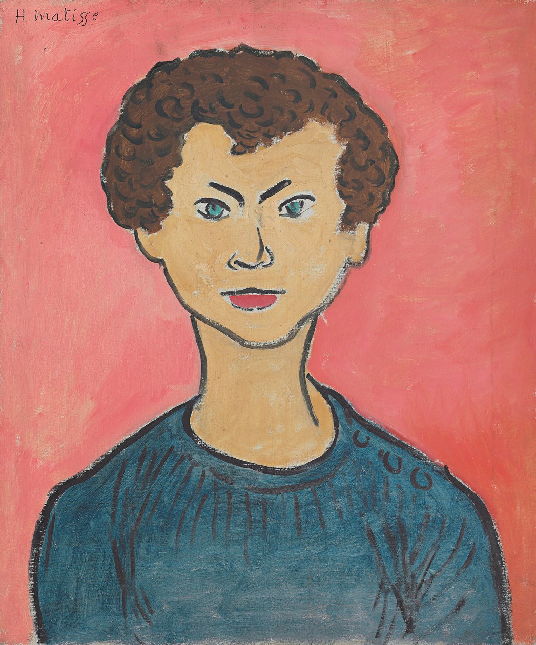 Retrato con pelo rizado, jersey azul marino de Henri Matisse