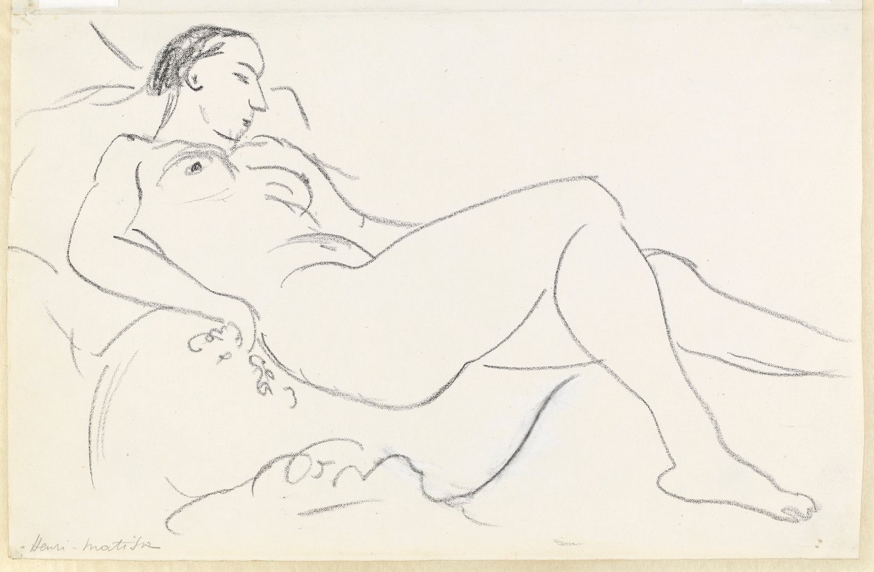Desnudo femenino recostado (tiza en blanco y negro sobre papel) de Henri Matisse
