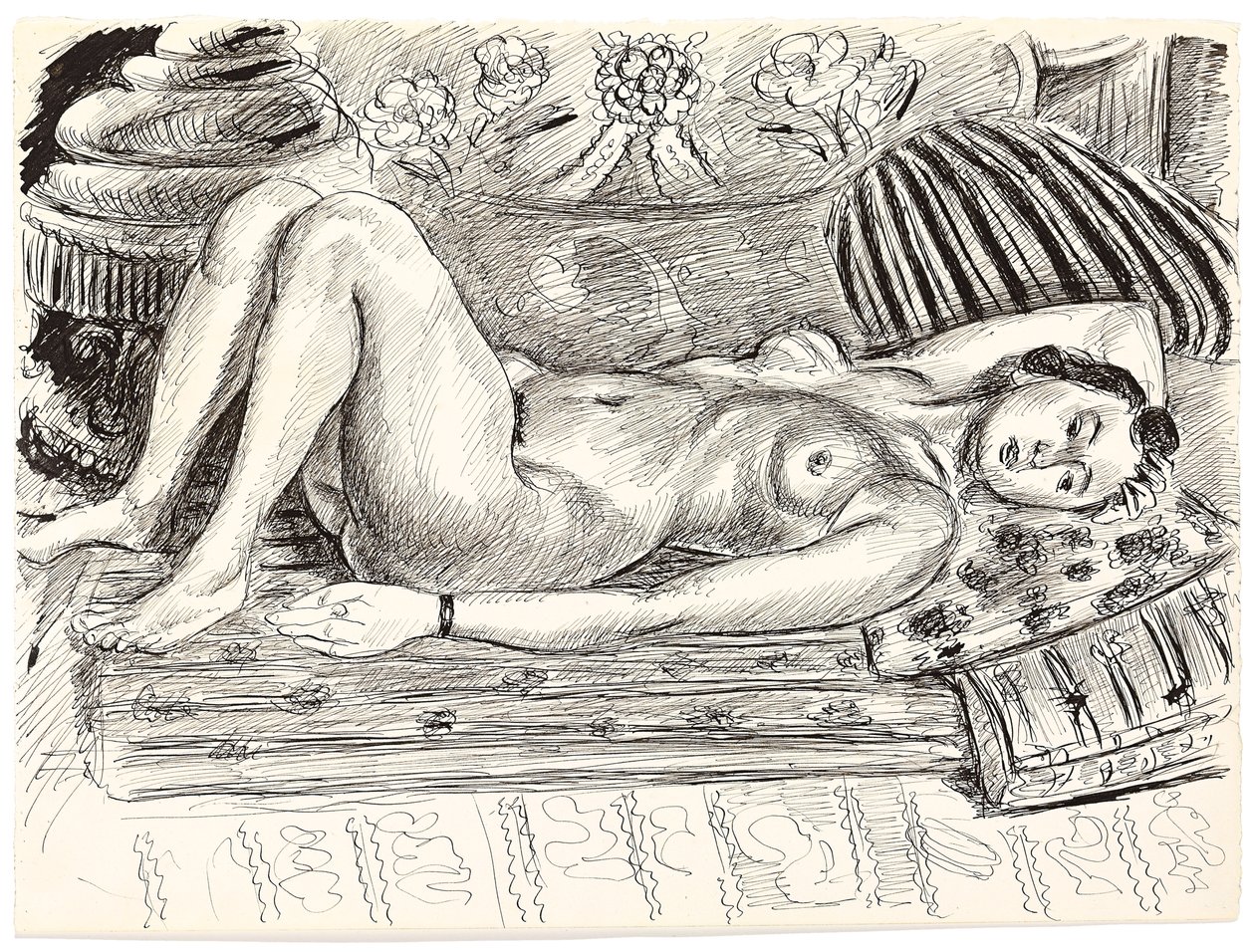 Desnudo recostado sobre un brasero, c.1926-1927 (pluma y tinta china sobre papel) de Henri Matisse