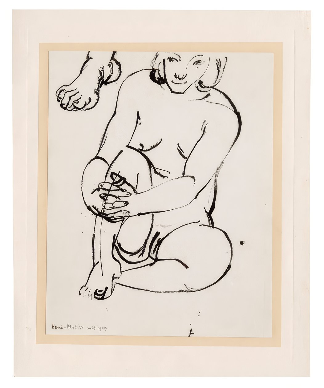 Desnudo femenino sentado, sosteniendo una rodilla, con esbozo de un pie de Henri Matisse