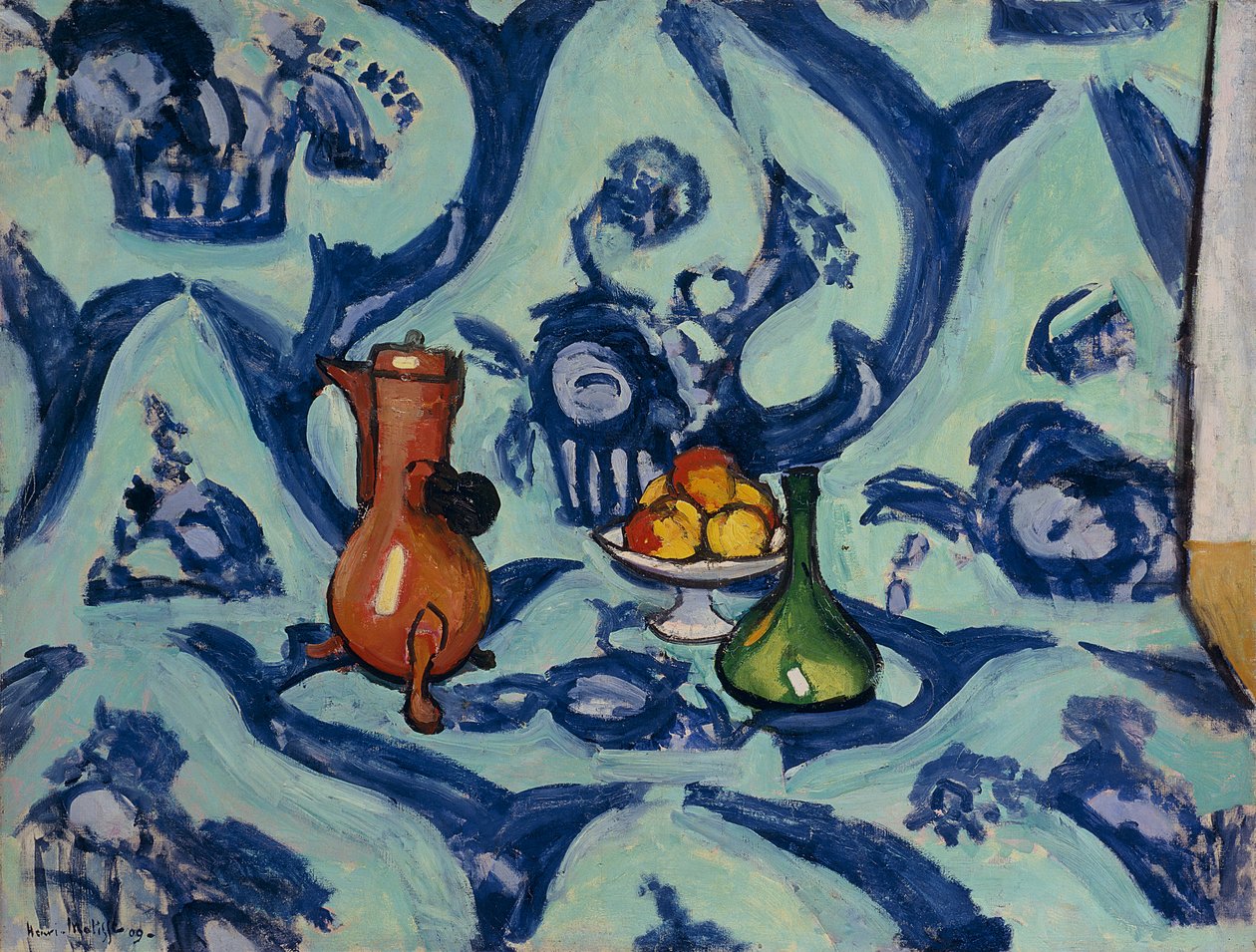 Bodegón con mantel azul de Henri Matisse